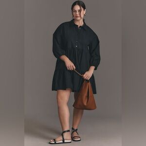 Anthropologie Bettina Linen Blend Tiered Mini Shirt Dress by Maeve Black XL NWT
